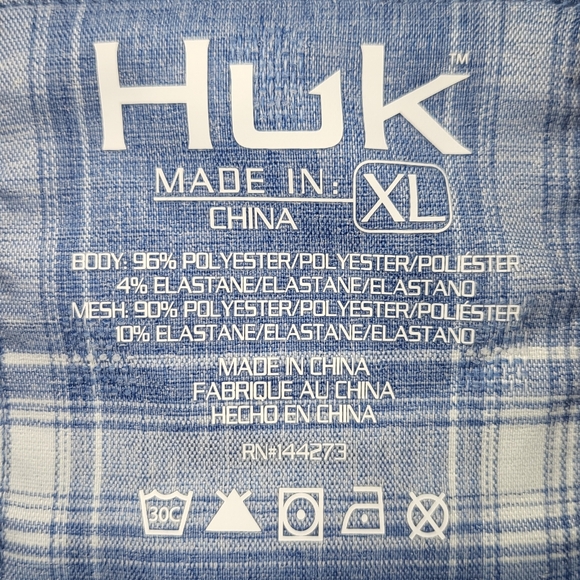 Huk Mens Performance Fishing Shirt Short Sleeve Snap Buttons  Size XL Blue Plaid - Picture 3 of 7
